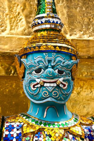 Statue the face giant at Wat Phra Kaew in Bangkok, Thailandの写真素材