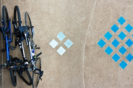 Bird eye view of bicycles parked on the  ground