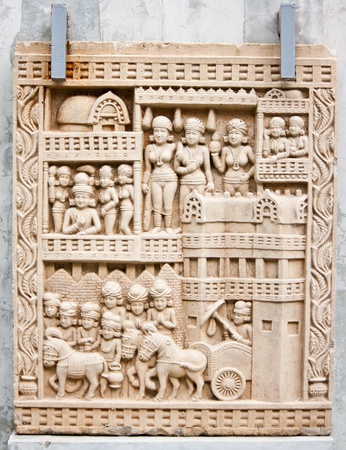 Buddhist history stone carving on sand stoneの写真素材