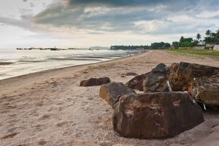 Beach in the moring, Stone on the foregroundの写真素材