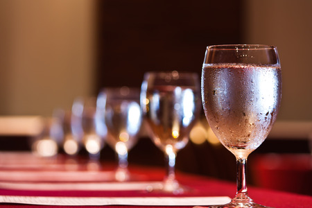 Glasses with water in the conference roomの写真素材