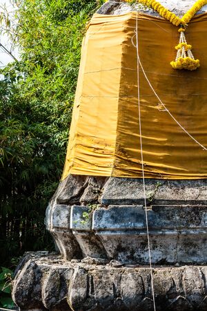 pagoda thai with fabric clothingの写真素材