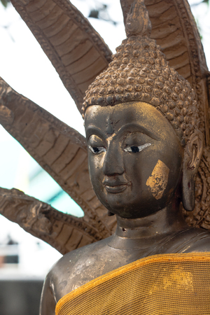 Golden Buddha statue with Naka cover pose closeup , Thailandの写真素材