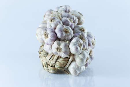 Garlic in bundles dried, Garlic braid isolated on white background