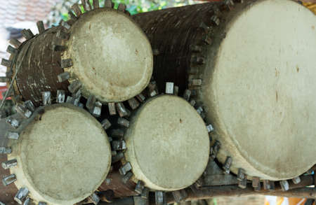 Old traditional drum set  big one and three small be composed, that used in the vintage celebration of norther Thailand cultureの写真素材