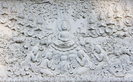 Biography of Lord Buddha Made of bare cement Decoration on the wall, wallの写真素材