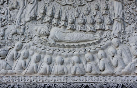 Biography of Lord Buddha Made of bare cement Decoration on the wall, wallの写真素材