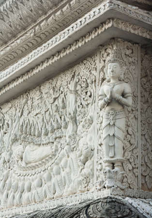 Biography of Lord Buddha Made of bare cement Decoration on the wall, wallの写真素材
