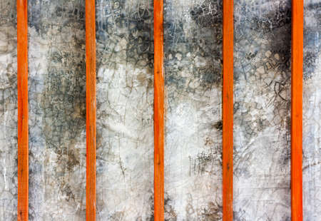 Wooden slats vertical plank line arranges pattern texture background with concrete texture.の写真素材