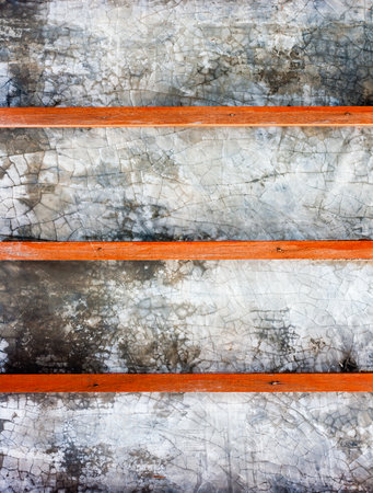 Wooden slats horizontal plank line arranges pattern texture background with concrete texture.の写真素材