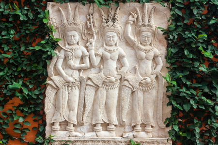 Apsara craft statue mimics Angkor's ancient art to decorate the garden.の写真素材