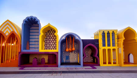 A beautiful and colorful model depicting the ancient minarets captured at the dubai creek harbor in Ras al khor, Dubai , UAE.のeditorial素材