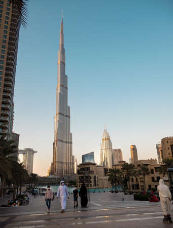 Dec 14th 2020, Dubai, UAE. View of the Burj Park with tourists and residents at evening time with...