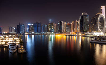 March 5th,2021, Dubai,UAE. Beautiful view of the illuminated sky scrapers along with Burj khalifa...