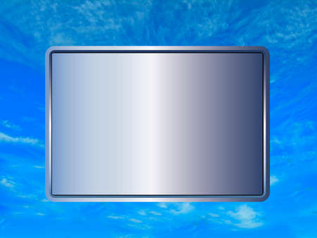 blank sign with silver hue on brilliant blue sky backgroundの写真素材