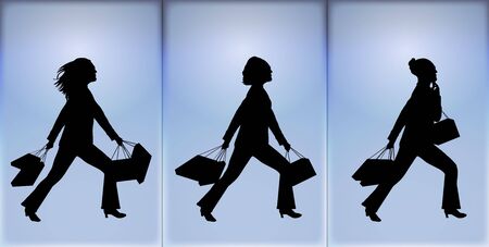 silhouettes of women shopping on blue backgroundの写真素材