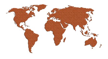 illustration of world map in brick pattern on white backgroundの写真素材