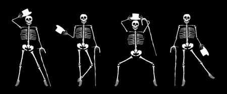 illustration of skeletons dancing with canes and hatsの写真素材