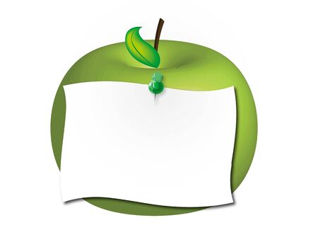 Illustration of blank paper pinned on green appleの写真素材