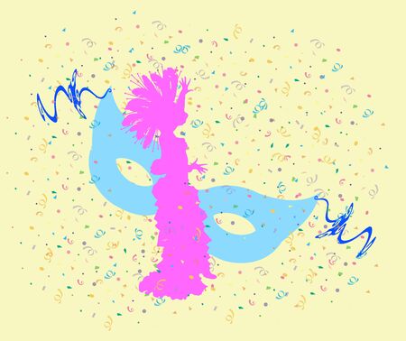 Illustration of Carnival dancer on mask and confetti backgroundの写真素材