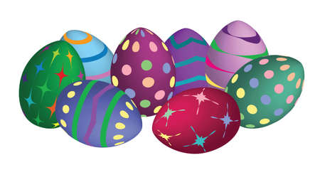 Illustration of decorated Easter eggs on whiteの写真素材