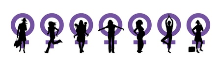 Silhouettes of women and venus symbol to represent International Woman's Dayの写真素材