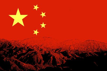 illustration of Great Wall of China on China Flagのeditorial素材