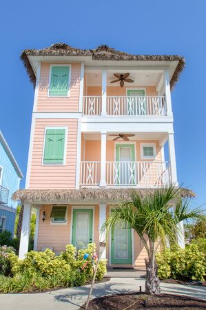 Margaritaville Resort Orlando.  Carribean themed island cottage with thatched roof for rent in sunny Florida.のeditorial素材