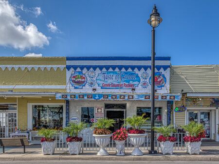 Tarpon Springs, Florida. Historical town with a greek influence. Taste of Greece bakery and restaurant serving greek gourmet pastries.のeditorial素材