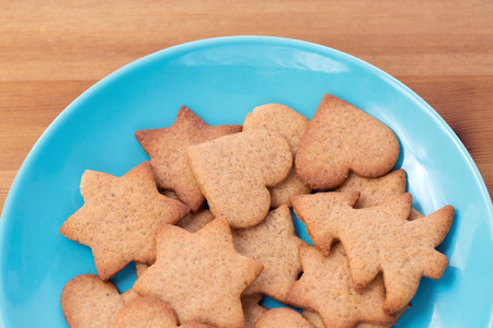 The blue plate with homemade cookiesの写真素材