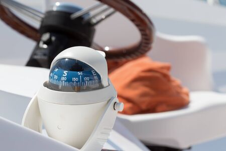 Helm station on sailing boat. Selective focusの写真素材