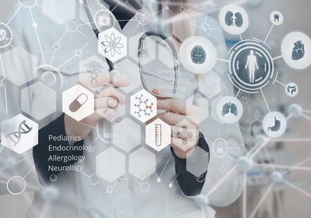 Medicine doctor and virtual computer interfaceの写真素材