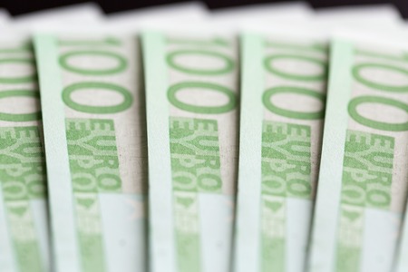 Close-up of 100 Euro banknotesの写真素材