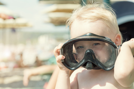 Little boy in scuba maskの写真素材