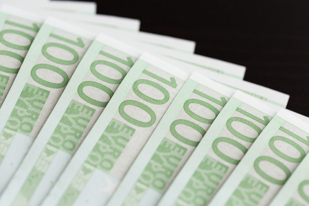 Close-up of 100 Euro banknotesの写真素材