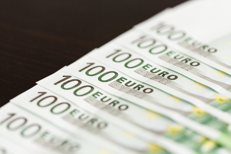 Close-up of 100 Euro banknotesの写真素材