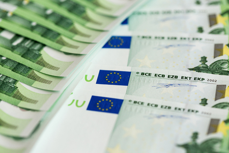 Close-up of 100 Euro banknotesの写真素材