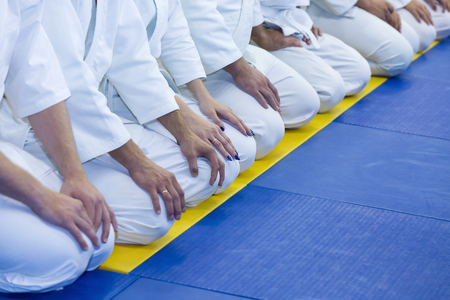 People in kimono on martial arts trainingの写真素材