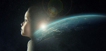 A little girl in the spaceの写真素材