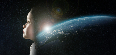 A little girl in the spaceの写真素材