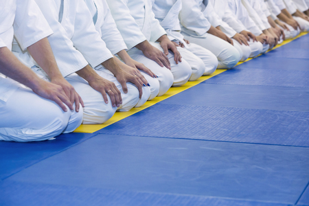 People in kimono on martial arts trainingの写真素材