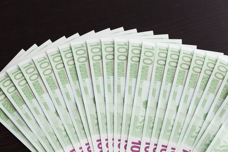 Close-up of 100 Euro banknotesの写真素材