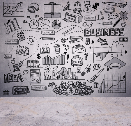 Business ideas sketch drawn on a wallの写真素材