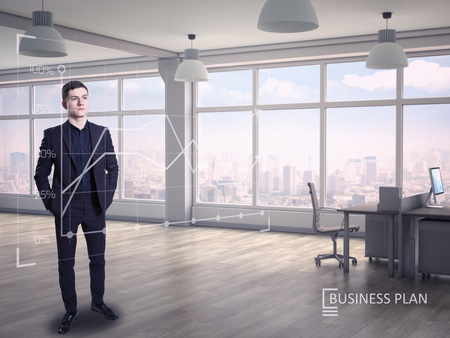 A businessman and stock market concept collageの写真素材