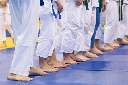 People in kimono on martial arts trainingの写真素材