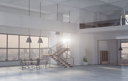 The modern office interior in a daytime. 3D renderの写真素材