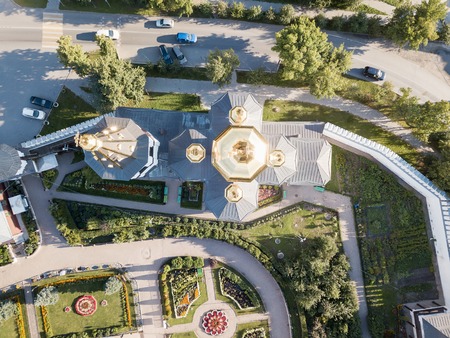 Aerial shot of the golden domes of Churchの写真素材