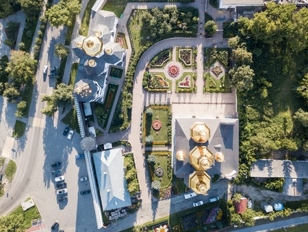 Aerial shot of the golden domes of Churchの写真素材