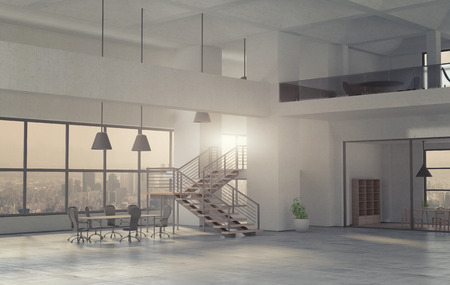 The modern office interior in a daytime. 3D renderの写真素材