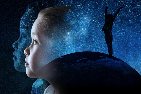 Face of a girl is looking at the skyの写真素材